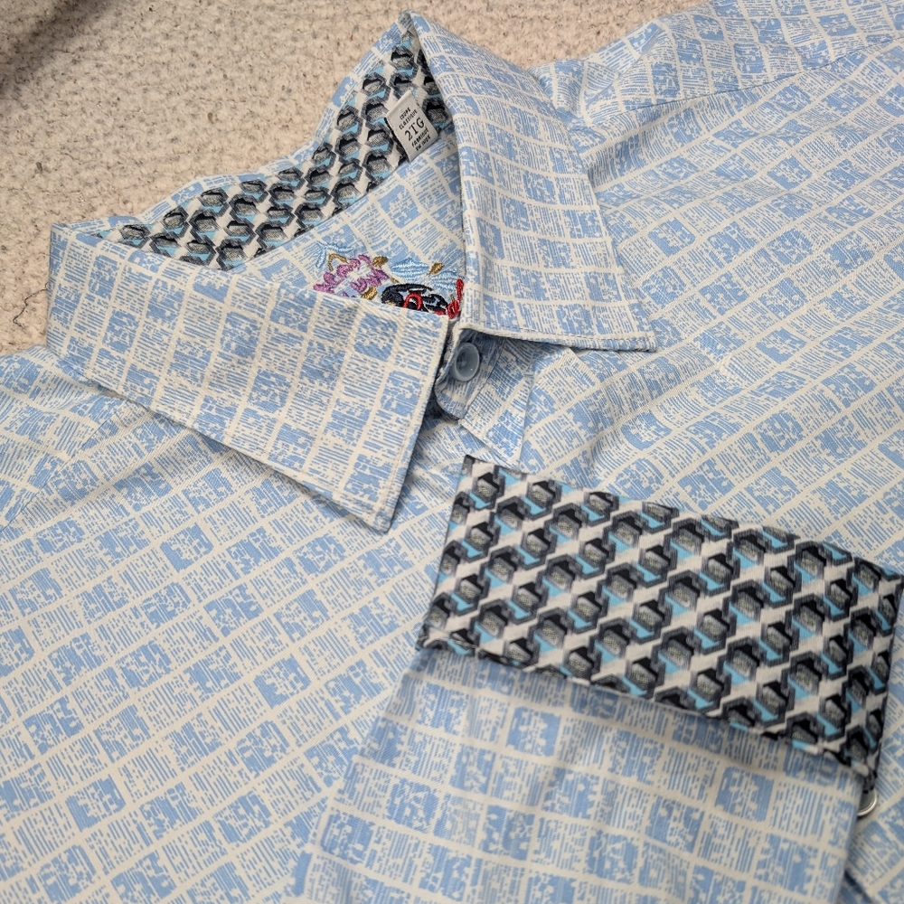 Robert Graham Classic Fit Mens XXL Blue White Square Stripe Long Sleeve Shirt
